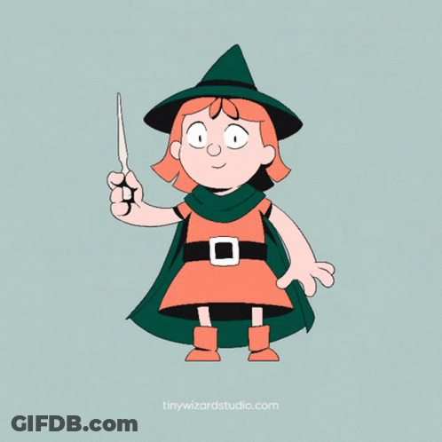 A Cartoon Of A Wizard Holding A Wand Surrounded By Gifts GIF