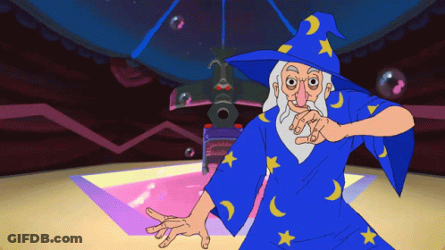 A Cartoon Of A Wizard In A Blue Robe With Stars GIF