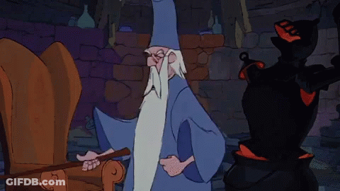 A Cartoon Of A Wizard Standing In Front Of A Black Monster That Says " Browse To Bur Muda " GIF
