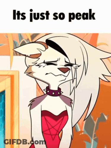 A Cartoon Of A Wolf In A Red Dress With The Words Its Just So Peak GIF