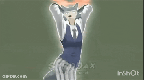 A Cartoon Of A Wolf In A Suit And Tie With His Hands In The Air GIF