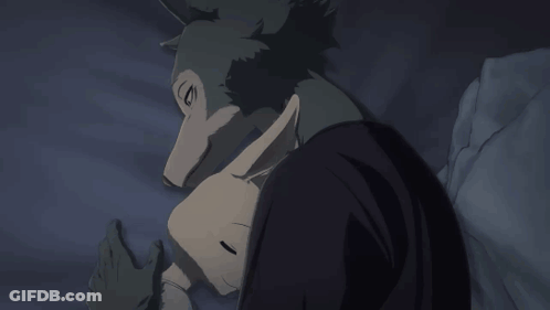 A Cartoon Of A Wolf Laying On A Person 'S Back GIF