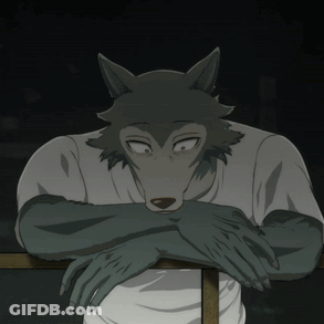 A Cartoon Of A Wolf Leaning On A Fence GIF