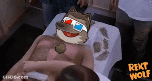A Cartoon Of A Wolf Wearing 3D Glasses Laying On A Table GIF