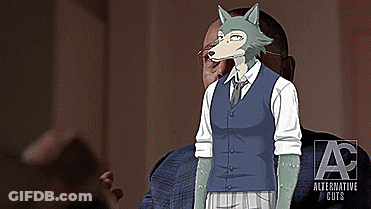 A Cartoon Of A Wolf Wearing A Suit And Tie With An A On The Bottom GIF