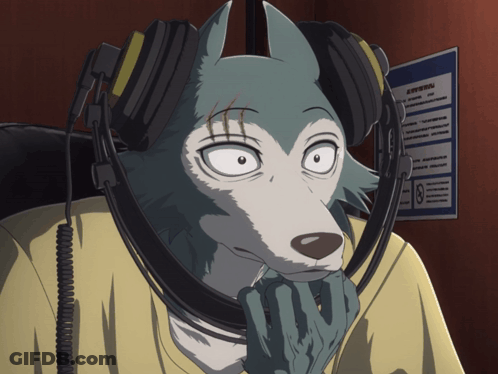 A Cartoon Of A Wolf Wearing Headphones With A Sign Behind Him That Says Emergency GIF