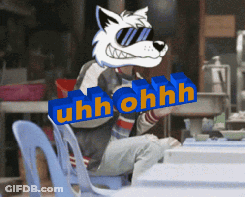 A Cartoon Of A Wolf Wearing Sunglasses And Holding A Sign That Says Uhh Ohhh GIF
