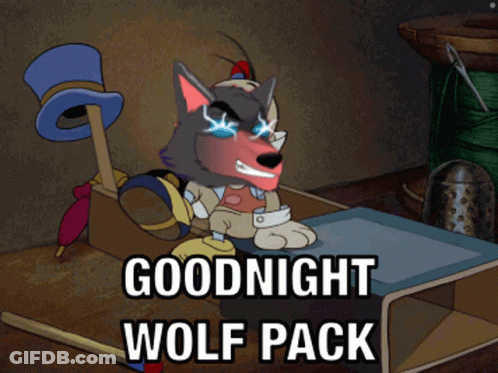 A Cartoon Of A Wolf With The Words Goodnight Wolf Pack GIF