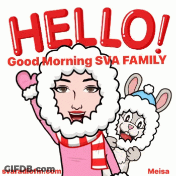 A Cartoon Of A Woman And A Bunny Saying Hello GIF