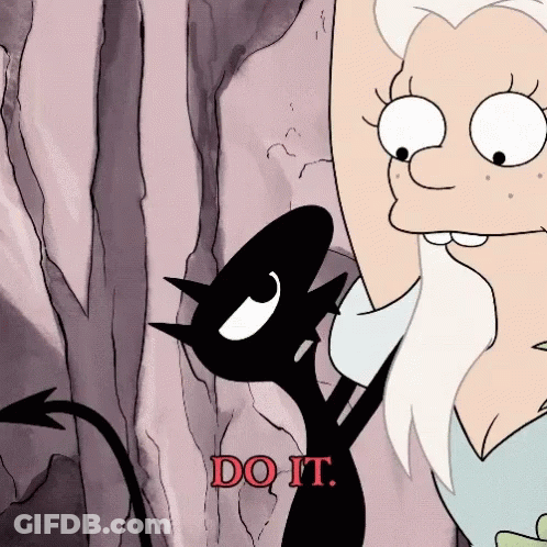 A Cartoon Of A Woman And A Devil With The Word Do It In Red GIF