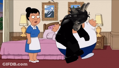 A Cartoon Of A Woman And A Man Standing In A Room GIF