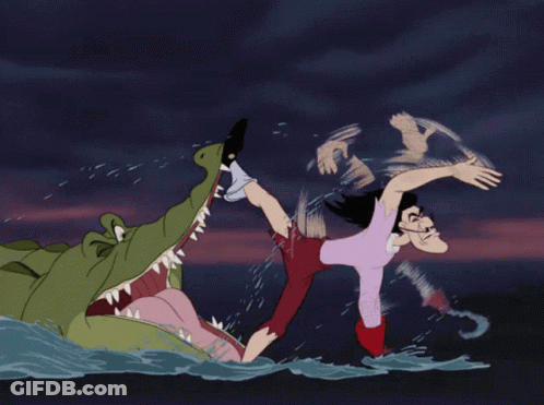 A Cartoon Of A Woman Being Attacked By An Alligator GIF