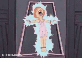 A Cartoon Of A Woman Being Electrocuted In A Coffin GIF