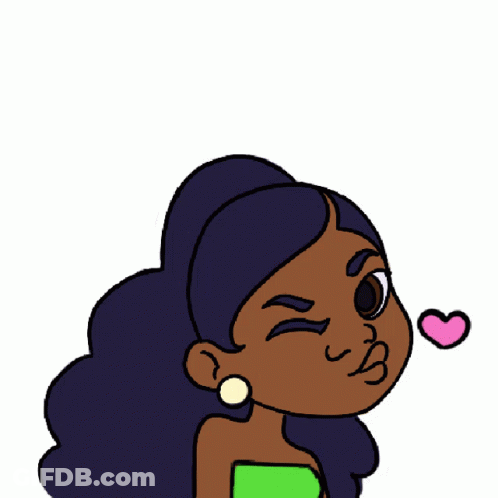 A Cartoon Of A Woman Blowing A Kiss With A Pink Heart Above Her Head GIF