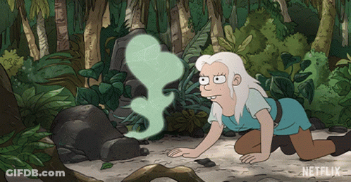 A Cartoon Of A Woman Crawling In The Woods With A Netflix Logo In The Corner GIF