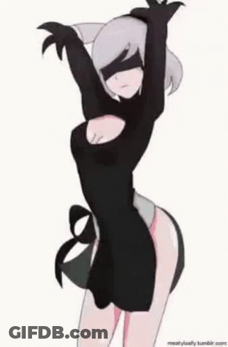 A Cartoon Of A Woman Dancing In A Black Dress . GIF