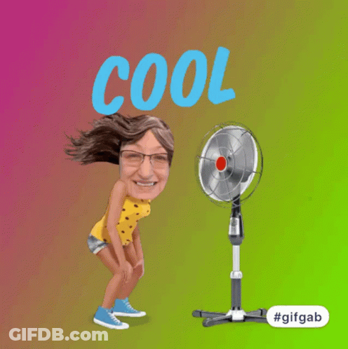 A Cartoon Of A Woman Dancing In Front Of A Fan With The Word Cool Above Her GIF