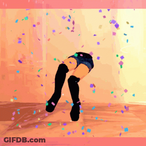 A Cartoon Of A Woman Dancing With Confetti Falling GIF