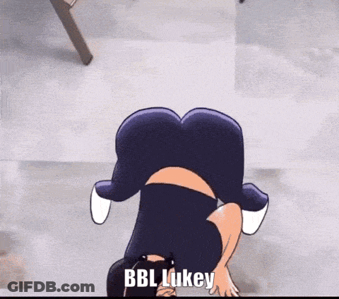 A Cartoon Of A Woman Doing A Handstand With The Name Bbl Lukey Written On The Bottom GIF