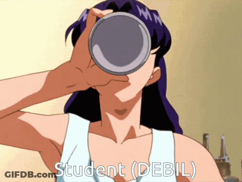 A Cartoon Of A Woman Drinking From A Cup With The Words Student ( Debil ) Written Below Her GIF