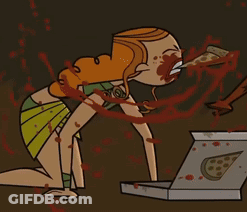 A Cartoon Of A Woman Eating A Slice Of Pizza From A Box GIF