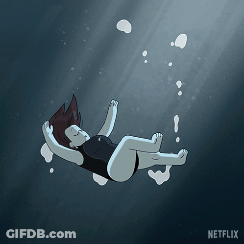 A Cartoon Of A Woman Floating In The Water With A Netflix Logo Below Her GIF