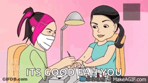 A Cartoon Of A Woman Getting Her Nails Painted By A Nail Technician . GIF