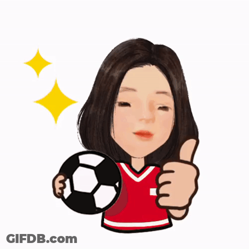 A Cartoon Of A Woman Giving A Thumbs Up While Holding A Soccer Ball GIF