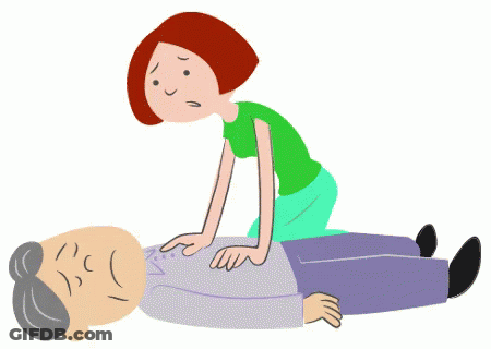 A Cartoon Of A Woman Helping A Man Who Is Laying On The Ground GIF