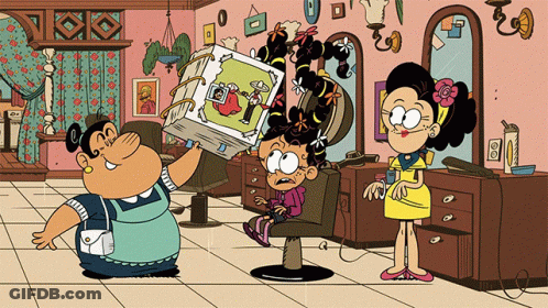 A Cartoon Of A Woman Holding A Box With A Picture Of A Woman On It GIF