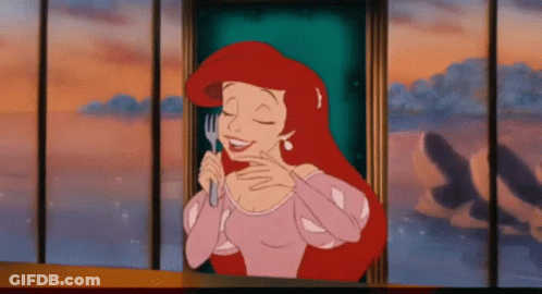 A Cartoon Of A Woman Holding A Fork GIF