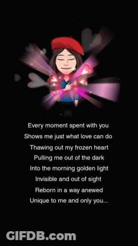 A Cartoon Of A Woman Holding A Heart With The Words Every Moment Spent With You Showing Me Just What Love Can Do GIF