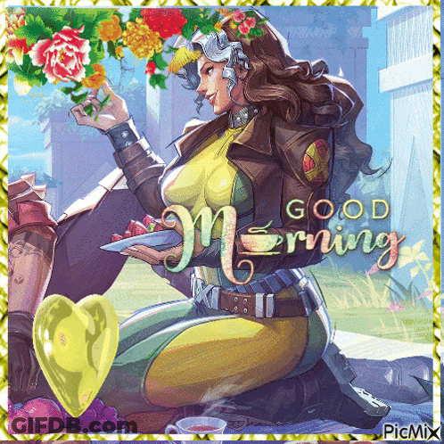 A Cartoon Of A Woman Holding A Plate Of Food And The Words Good Morning GIF