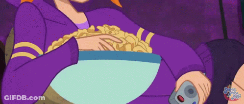 A Cartoon Of A Woman Holding A Remote And A Bowl Of Popcorn GIF