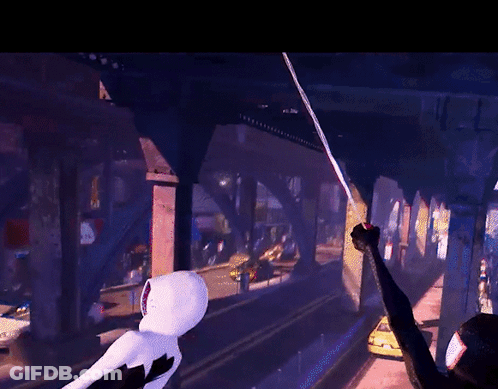 A Cartoon Of A Woman Holding A Spider Web In Her Hand GIF