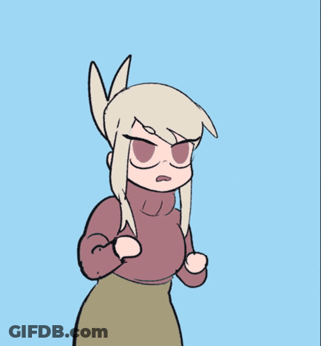 A Cartoon Of A Woman Holding A Spoon Over Her Head GIF