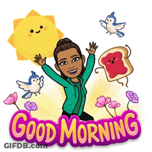 A Cartoon Of A Woman Holding A Sun And A Slice Of Toast With Jam On It Says Good Morning GIF