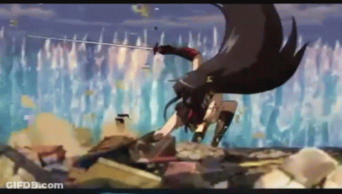 A Cartoon Of A Woman Holding A Sword In Her Hand GIF