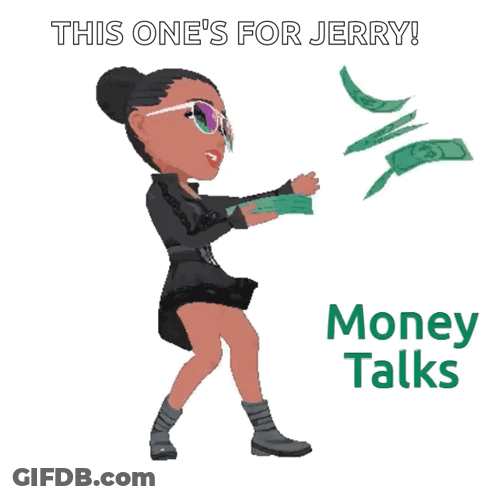 A Cartoon Of A Woman Holding Money With The Words Money Talks Below Her GIF