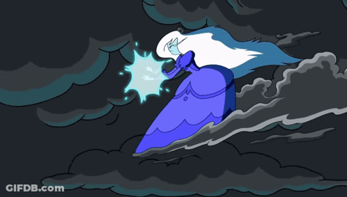 A Cartoon Of A Woman In A Blue Dress With A Crown On Her Head GIF
