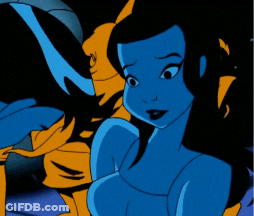 A Cartoon Of A Woman In A Blue Tank Top Kissing Another Woman GIF