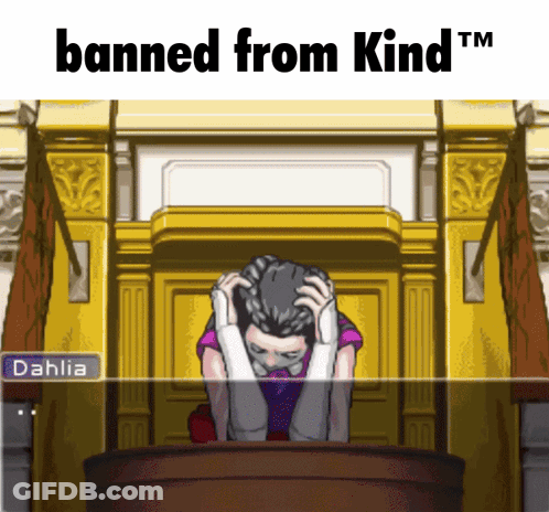A Cartoon Of A Woman In A Courtroom With The Words Banned From Kind Tm GIF