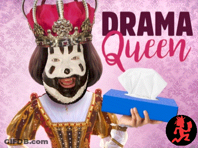 A Cartoon Of A Woman In A Crown Holding A Box Of Tissues With The Words " Drama Queen " Behind Her GIF