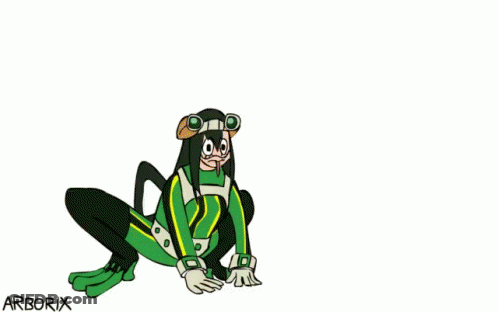 A Cartoon Of A Woman In A Green And Yellow Superhero Costume Standing On Her Knees . GIF