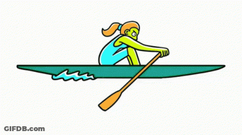 A Cartoon Of A Woman In A Kayak With A Paddle GIF