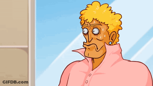 A Cartoon Of A Woman In A Pink Shirt With A Surprised Look On Her Face GIF