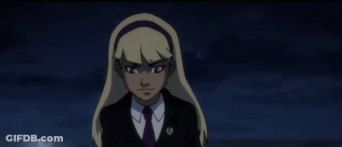 A Cartoon Of A Woman In A Suit And Tie With Her Hair Blowing GIF