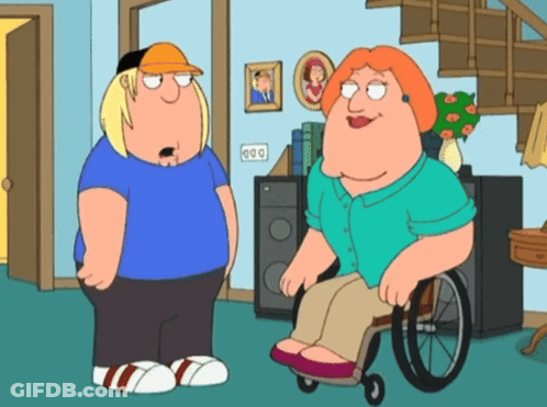 A Cartoon Of A Woman In A Wheelchair Talking To A Man GIF