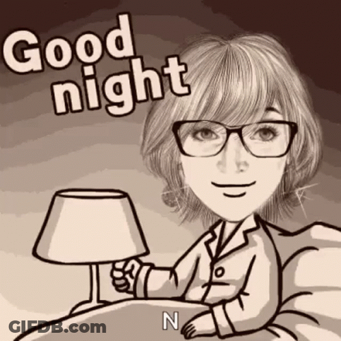 A Cartoon Of A Woman In Bed Holding A Lamp And Saying Good Night . GIF