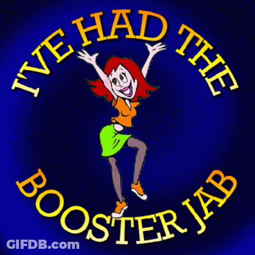 Cartoon Woman Jumping Had The Booster Jab GIF